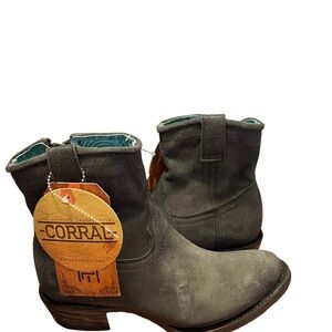 NWT Corral booties, Gray.  Never worn. Side zip, flexible sole.